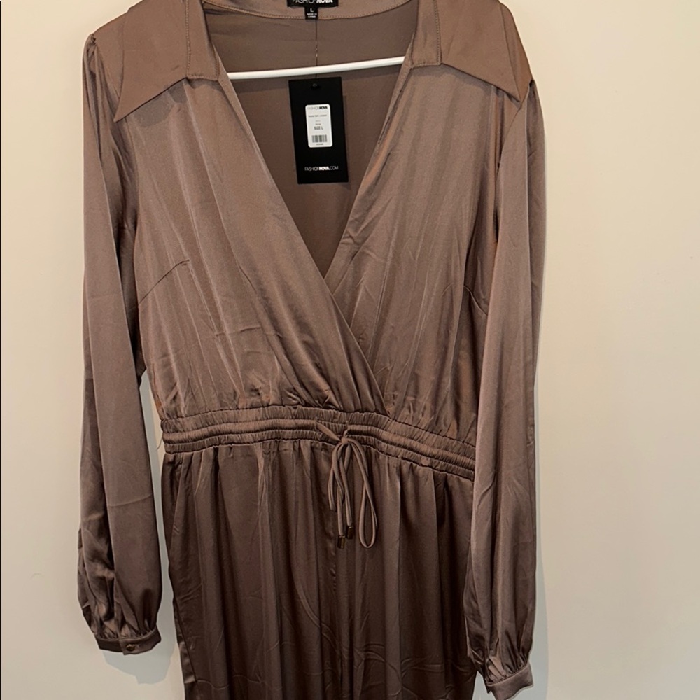 Elegant Brown Silk Jumpsuit